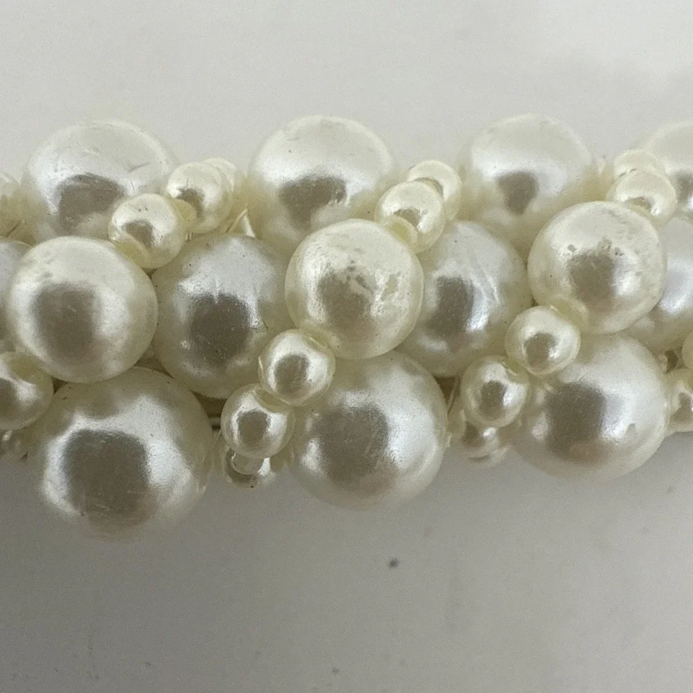 VTG Faux Pearl Cluster Barrette Hair Clip Bridal Formal Prom Beaded Wedding